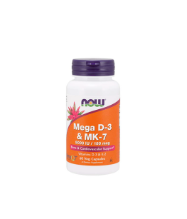 Now Foods Mega D3 5000 & K2 MK7 180mcg | 60 vcaps.