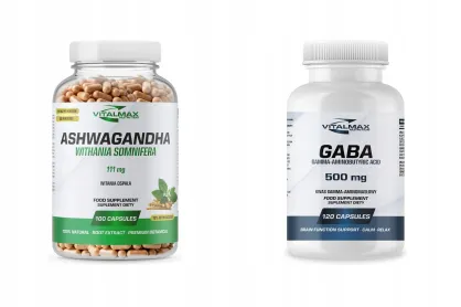 ZESTAW Vitalmax Ashwagandha 111mg 100 kapsułek + GABA 120 kapsułek kwas gamma-aminomasłowy