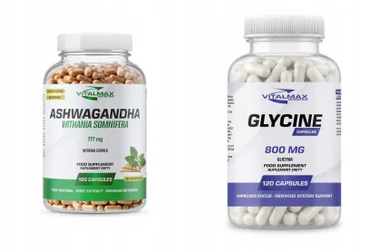 ZESTAW Vitalmax Ashwagandha 111mg 100 kapsułek + Glycine 800 mg 120 kapsułek glicyna