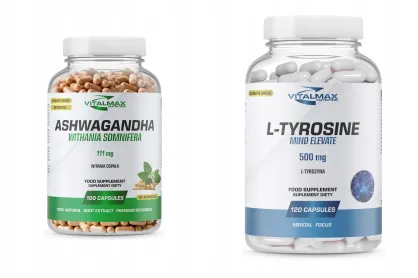ZESTAW Vitalmax Ashwagandha 111mg 100 kapsułek + L-Tyrosine 120 kapsułek