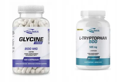 ZESTAW Vitalmax Glycine 800 mg 120 kapsułek glicyna + L-Tryptophan Tryptofan 120 kapsułek