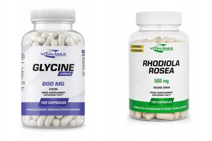 ZESTAW Vitalmax Glycine 800 mg 120 kapsułek glicyna + Rhodiola Rosea Różeniec górski 120 kapsułek