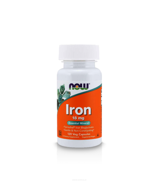 Now Foods Iron Bisglycinate 18mg Żelazo | 120 vcaps.