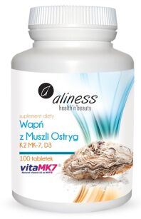 Aliness Wapń z muszli ostryg z K2 MK7 + D3 | 100 tabletek