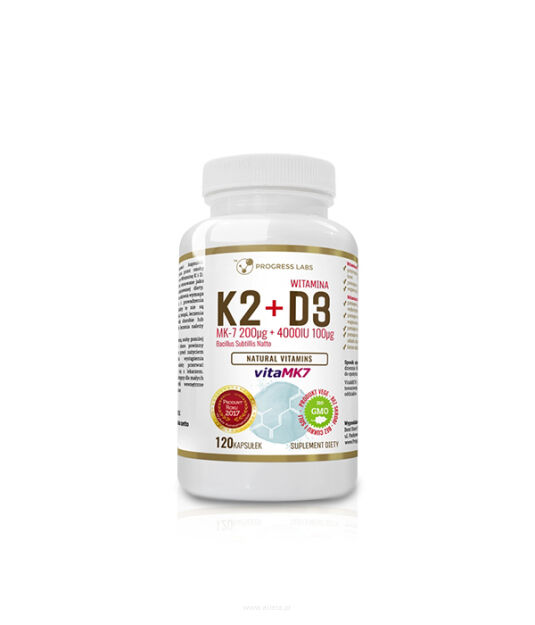 Progress Labs Witamina K2 VitaMK7 Z Natto 200mcg + D3 4000IU 100mcg 120 Kapsułek