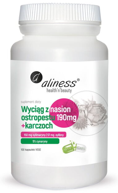 Aliness Ekstrakt z nasion ostropestu 190 mg+karczoch | 100 kapsułek