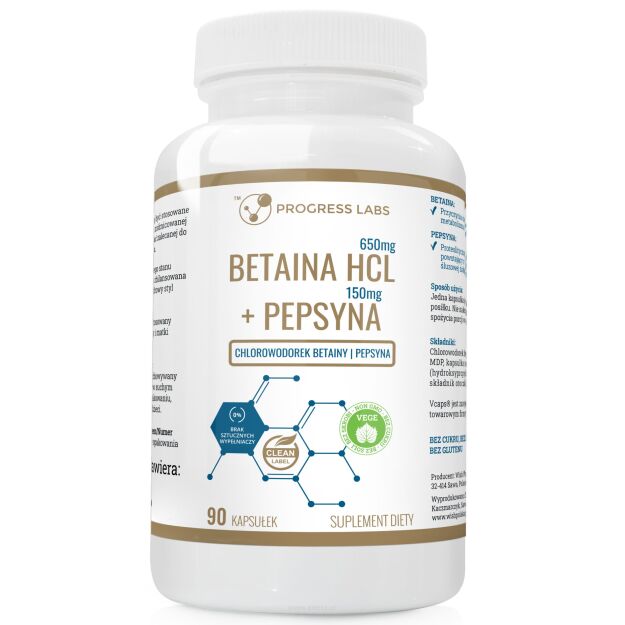 Progress Betaina 650mg + Pepsyna 150mg | 90 kapsułek