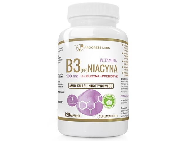 Progress Labs Witamina B3 Niacyna (PP) 500mg + Inulina | 120 kaps