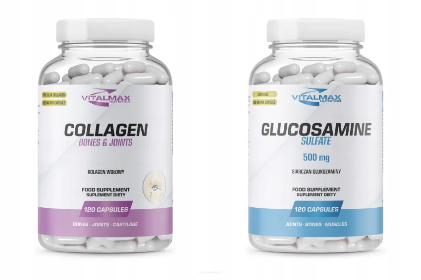 ZESTAW Vitalmax Collagen 120 kapsułek kolagen wołowy + Glucosamine Sulfate 120 kapsułek
