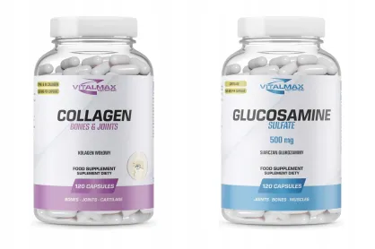 ZESTAW Vitalmax Collagen 120 kapsułek kolagen wołowy + Glucosamine Sulfate 120 kapsułek