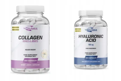 ZESTAW Vitalmax Collagen 120 kapsułek kolagen wołowy + Hyaluronic Acid Kwas Hialuronowy 100mg 120 kapsułek