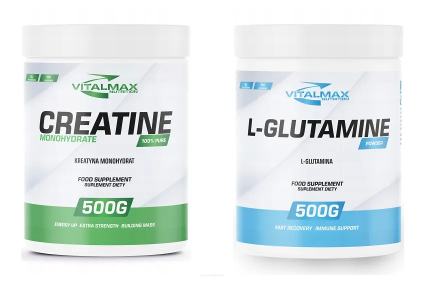 ZESTAW Vitalmax Creatine Monohydrate mikro 500g + L-glutamine 100% 500g