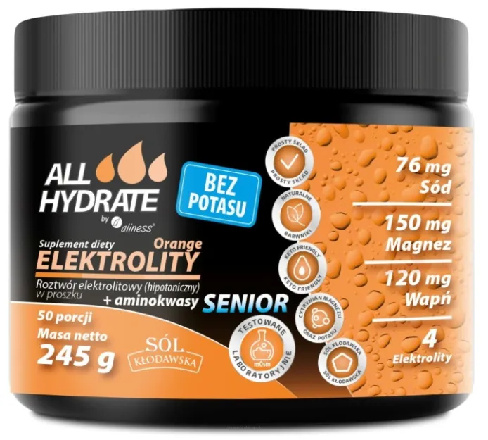 Aliness AllHydrate Senior Elektrolity bez Potasu Pomarańcz | 245 g
