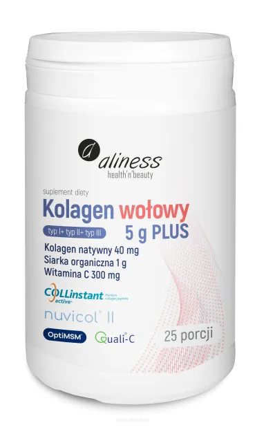 Aliness Kolagen wołowy natywny 5g + Witamina C 25 porcji