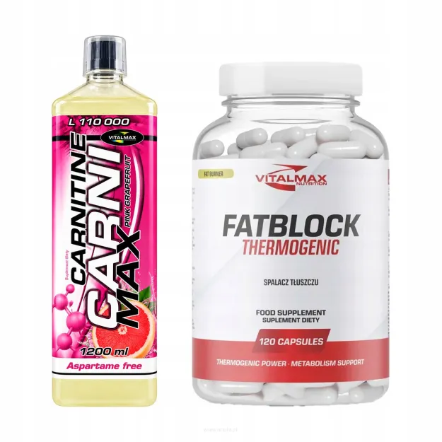 ZESTAW Vitalmax L-Karnitin L-carnitine liquid 110.000 1200ml + Fatblock Thermogenic 120 kapsułek