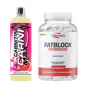 ZESTAW Vitalmax L-Karnitin L-carnitine liquid 110.000 1200ml + Fatblock Thermogenic 120 kapsułek