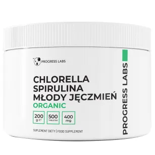 Progress Labs Chlorella 250mg + Spirulina 250mg + Młody Jęczmień | 500 tabletek