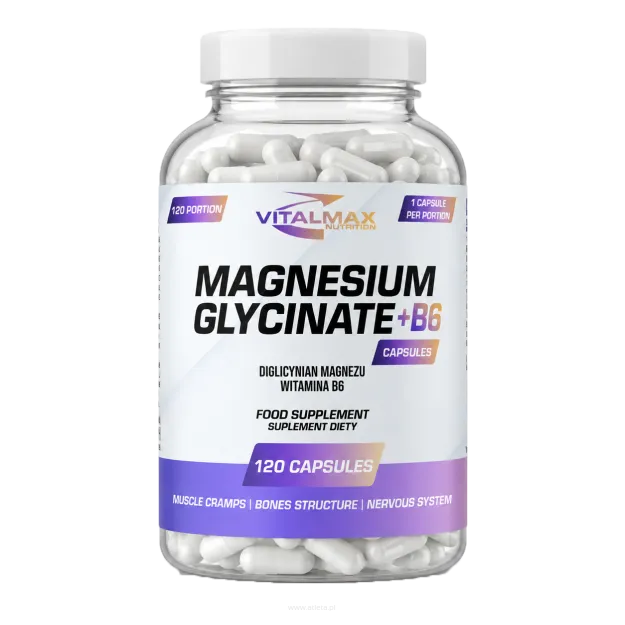 Vitalmax Magnesium Glycinate Glicynian Magnezu + B6 | 120 kapsułek