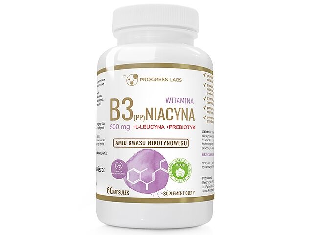 Progress Labs Witamina B3 Niacyna (PP) 500mg + Inulina | 60 kaps