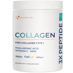 Progress Labs Kolagen 3xPeptide Naticol MSM, Kwas hialuronowy, witamina C Kolagen rybi | 400g