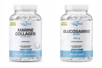 ZESTAW Vitalmax Marine Collagen 120 kapsułek kolagen morski + Glucosamine Sulfate 120 kapsułek