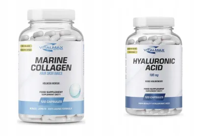 ZESTAW Vitalmax Marine Collagen 120 kapsułek kolagen morski + Hyaluronic Acid Kwas Hialuronowy 100mg 120 kapsułek
