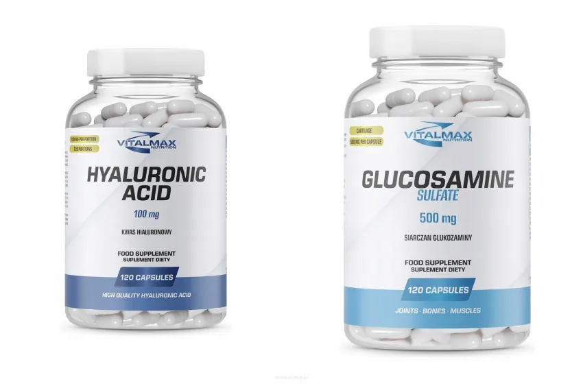 ZESTAW Vitalmax Hyaluronic Acid Kwas Hialuronowy 100mg 120 kapsułek + Glucosamine Sulfate 120 kapsułek