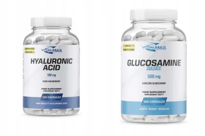 ZESTAW Vitalmax Hyaluronic Acid Kwas Hialuronowy 100mg 120 kapsułek + Glucosamine Sulfate 120 kapsułek