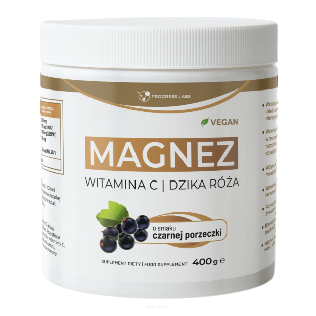 Progress Magnez + Dzika Róża + Witamina C 1000mg 400g | czarna porzeczka