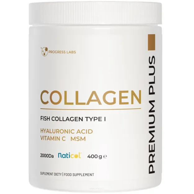 Progress Labs Collagen Kolagen Rybi Premium PLUS Naticol MSM, Kwas hialuronowy, Witamina C | 400g