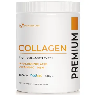 Progress Labs Kolagen Rybi Premium Naticol MSM, Kwas hialuronowy, Witamina C | 400g