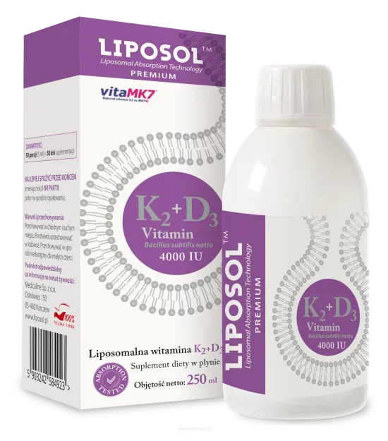Aliness Liposol Liposomalna Witamina K2 100 mcg + D3 4000 IU | 250ml