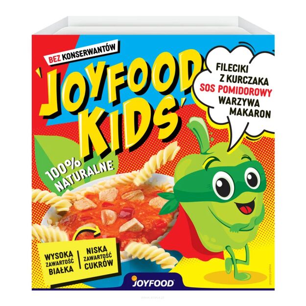 Joyfood Kids Fileciki z kurczaka w pomidorowym sosie z warzywkami i makaronem | 260g
