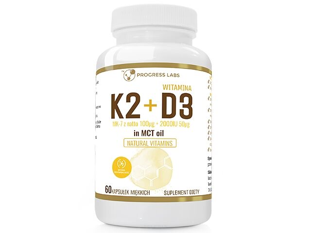 Progress Labs K2 MK7 100mcg + D3 2000 in MCT | 60 kaps. miękkich