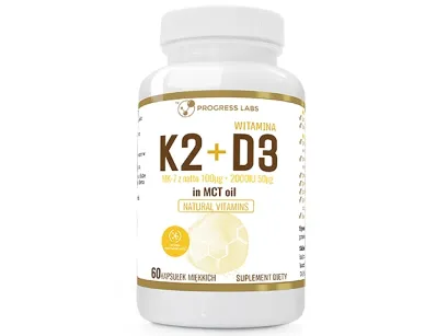 Progress Labs K2 MK7 100mcg + D3 2000 in MCT | 60 kaps. miękkich