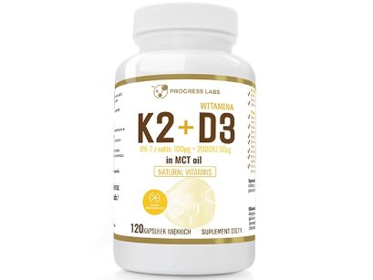 Progress Labs K2 MK7 100mcg + D3 2000 in MCT | 120 kaps. miękkich