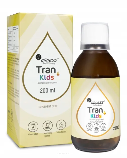 Aliness Tran KIDS Olej z Wątroby Dorsza Wit. A  | 200 ml smaakowy