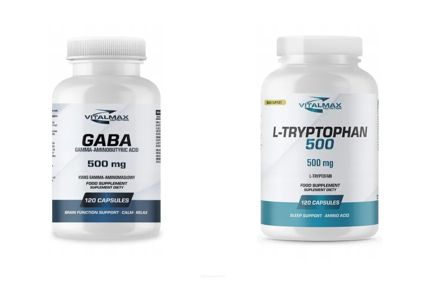 ZESTAW Vitalmax GABA 120 kapsułek kwas gamma-aminomasłowy + L-Tryptophan Tryptofan 120 kapsułek