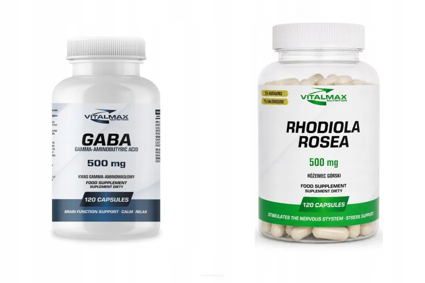 ZESTAW Vitalmax GABA 120 kapsułek kwas gamma-aminomasłowy + Rhodiola Rosea Różeniec górski 120 kapsułek