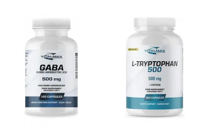 ZESTAW Vitalmax GABA 120 kapsułek kwas gamma-aminomasłowy + L-Tryptophan Tryptofan 120 kapsułek