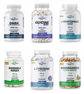 ZESTAW Vitalmax GABA + Glicyna + Tryptofan + Rhodiola + Tyrozyna + Ashwagandha | 6 produktów