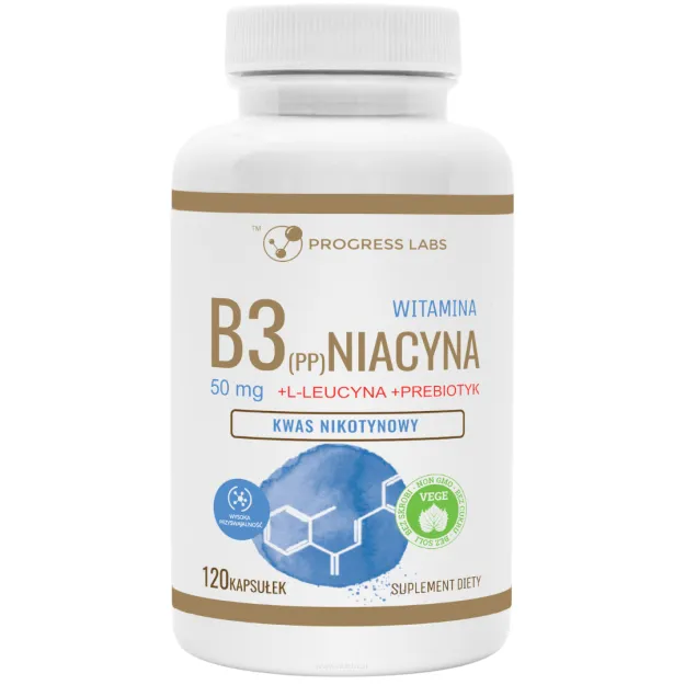 Progress Labs Witamina B3 50mg Niacyna (PP) + Inulina | 120 kaps
