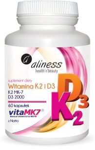 Aliness Witamina K2 MK-7 100 µg z Natto + D3 2000 | 60 kapsułek