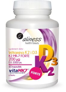 Aliness Witamina K2 FORTE MK-7 200 µg z Natto + D3 | 60 kapsułek