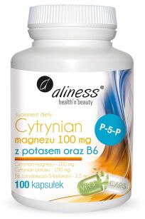 Aliness Cytrynian Magnezu 100mg z potasem 150mg + B6 (P-5-P) | 100 vege caps