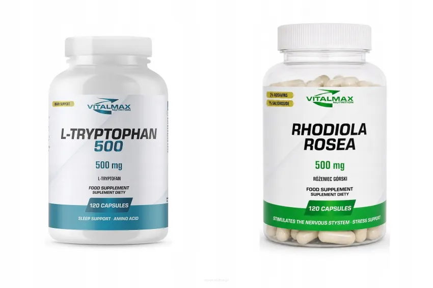 ZESTAW Vitalmax L-Tryptophan Tryptofan 120 kapsułek + Rhodiola Rosea Różeniec górski 120 kapsułek