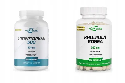 ZESTAW Vitalmax L-Tryptophan Tryptofan 120 kapsułek + Rhodiola Rosea Różeniec górski 120 kapsułek