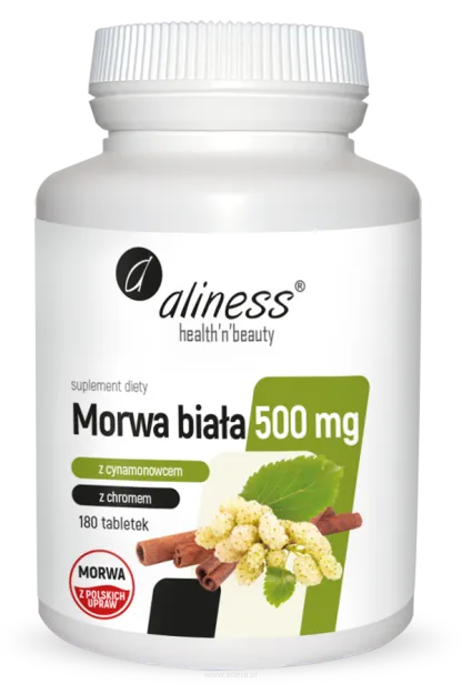 Aliness Morwa biała 4:1 z cynamonowcem i chromem 500 mg | 180 tabletek