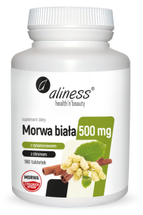 Aliness Morwa biała 4:1 z cynamonowcem i chromem 500 mg | 180 tabletek