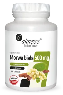 Aliness Morwa biała 4:1 z cynamonowcem i chromem 500 mg | 180 tabletek